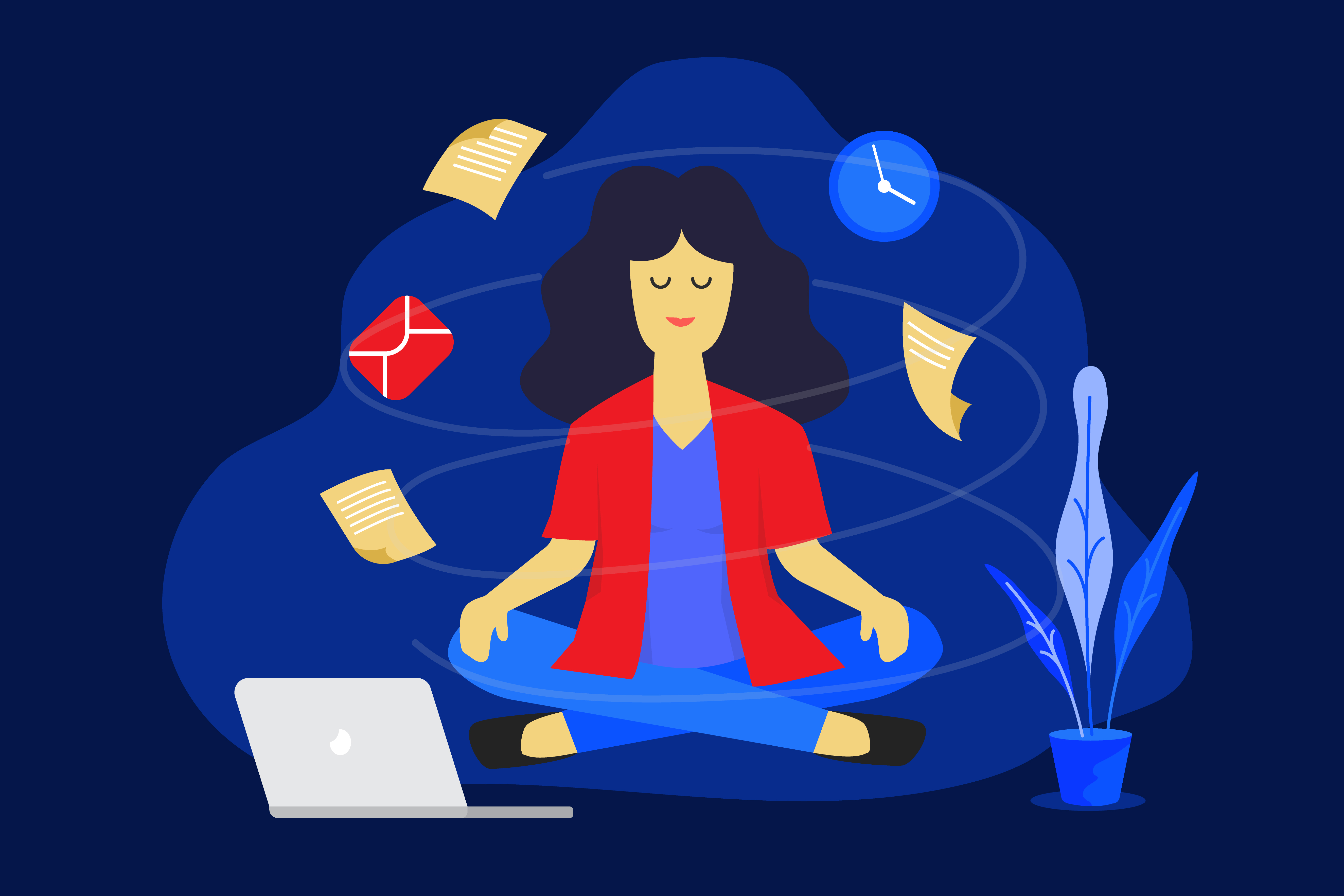 Meditation woman at work. Business working design concept.