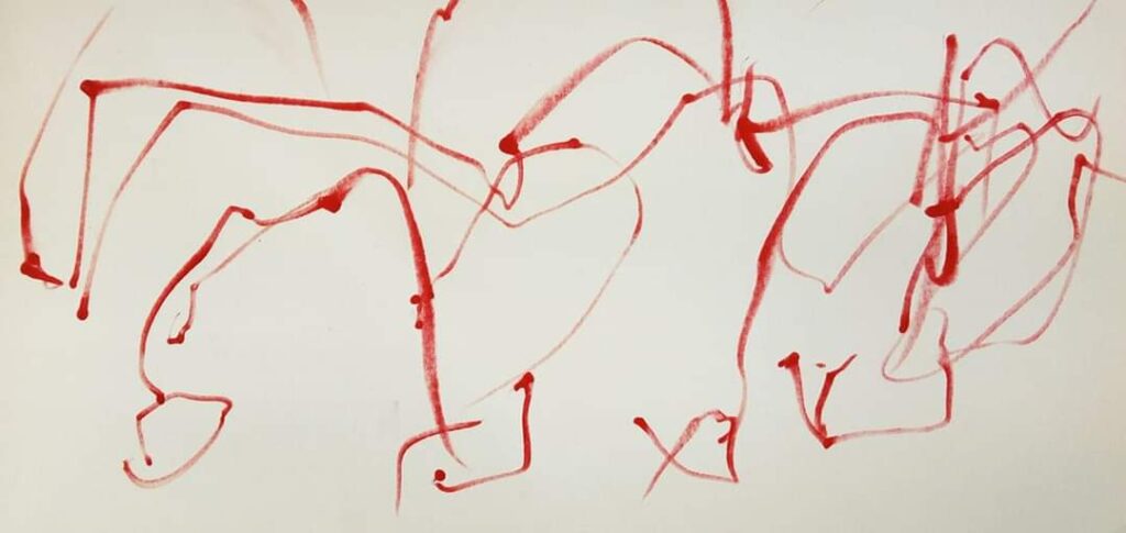 Fondo bianco, linee a mano libera di colore rosso