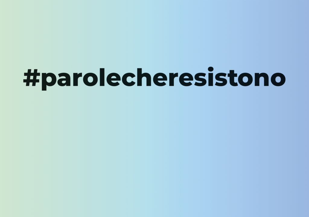 Immagine di copertina con hashtag parole che resistono