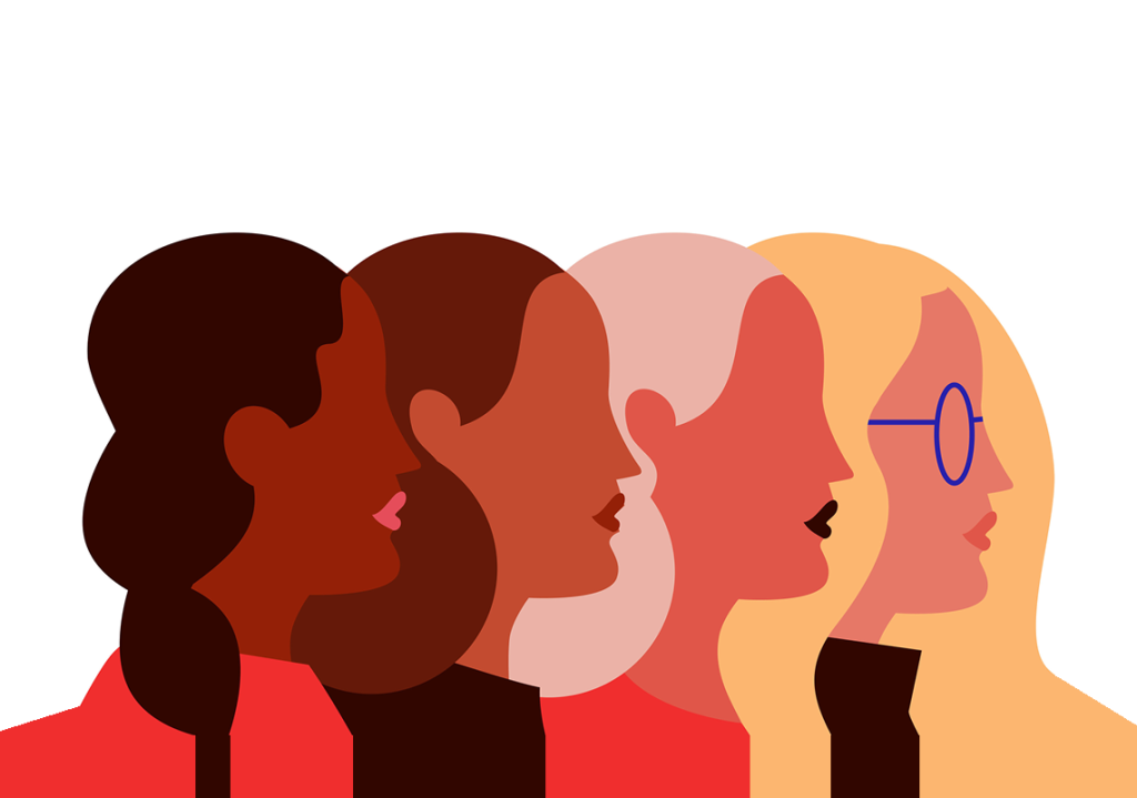 Grafiche che rappresenta il profilo di quattro donne vicine tra loro con caratteristiche fisiche diverse