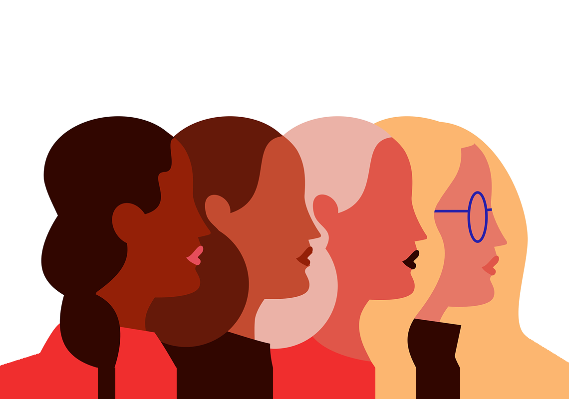 Grafiche che rappresenta il profilo di quattro donne vicine tra loro con caratteristiche fisiche diverse