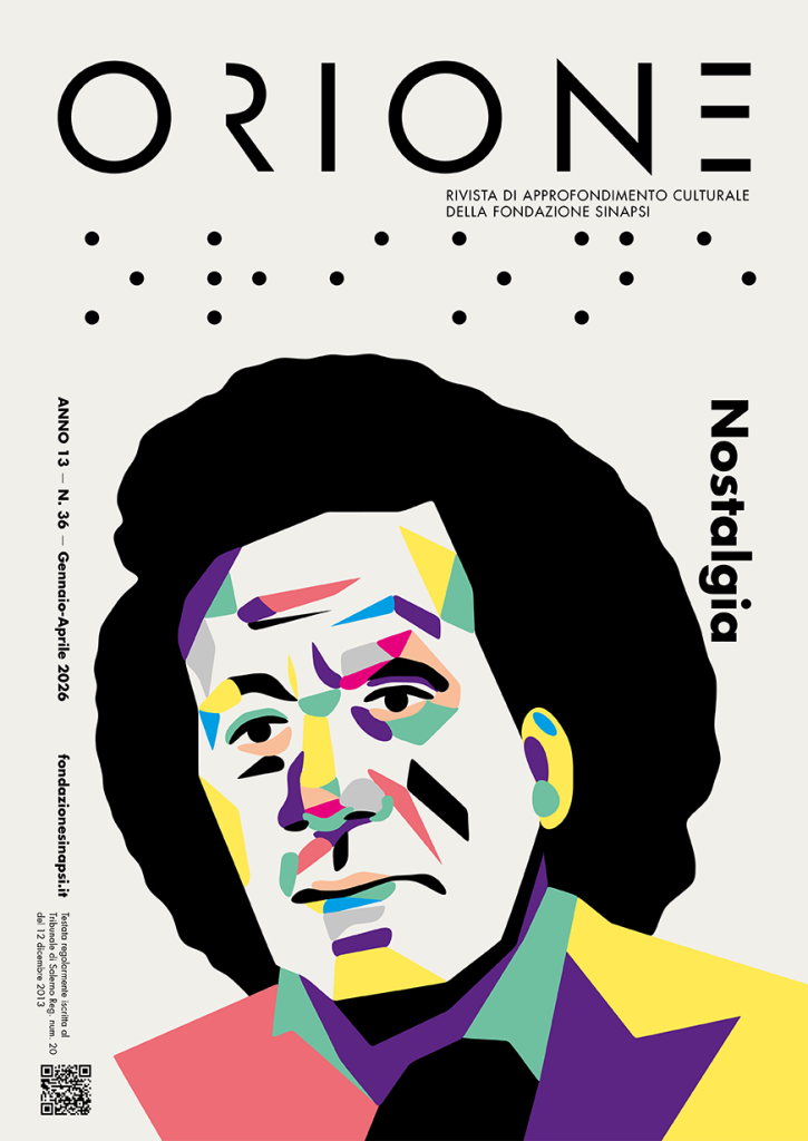 Orione 36 - Nostalgia - Fondazione Sinapsi - Illustrazione di copertina dal titolo “Omaggio a James Senese” di Bruna Pallante, Studio Motive. Viso di Jemes Senese illustrato graficamente.